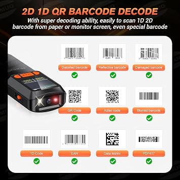 Wireless Mini Barcode Scanner with 1.44 LCD Display, 1D 2D Bar Code Reader