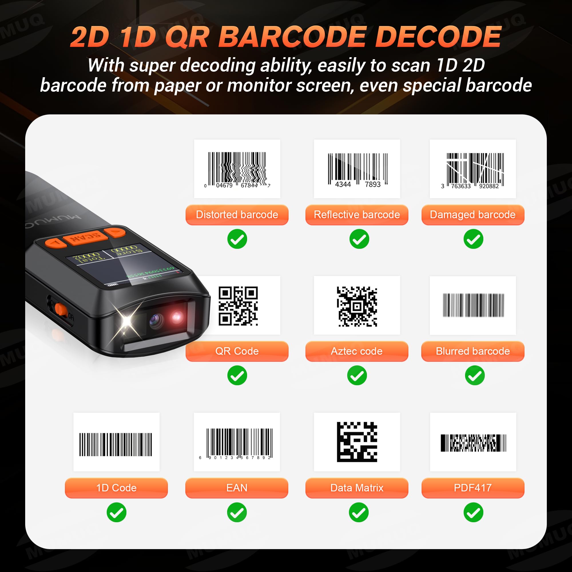 Kabelloser Barcode Scanner Mini mit LCD Display Bluetooth 1D 2D QR Code 3-in-1 Kompatibel Windows Android iOS