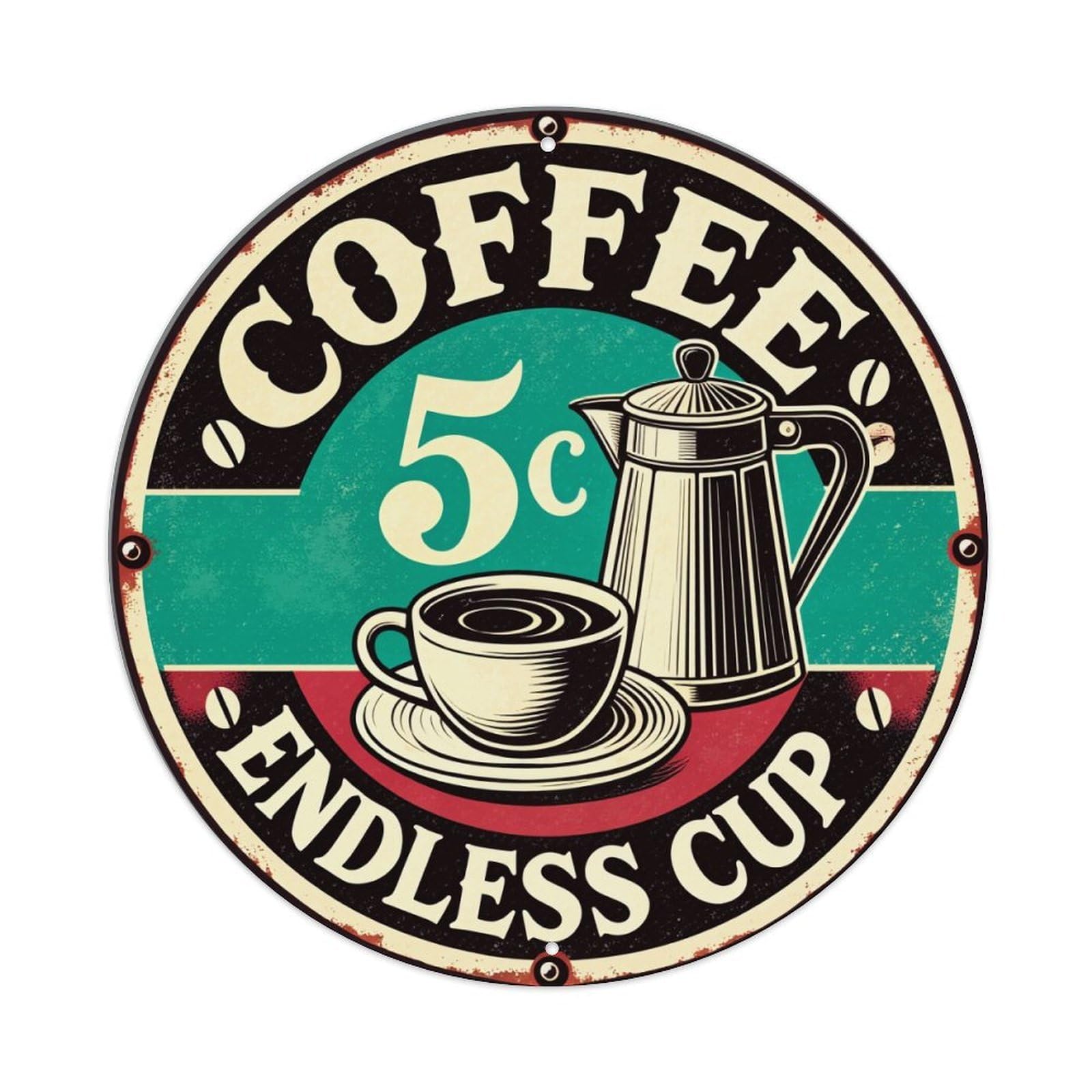 Jdfenggu Vintage Coffee 5C Endless Cup Sign Retro Metal Tin Sign, Metal Poster For Bar, Home, Man Cave, Kitchen, Laundry Room Art Decor 8X8 Inch