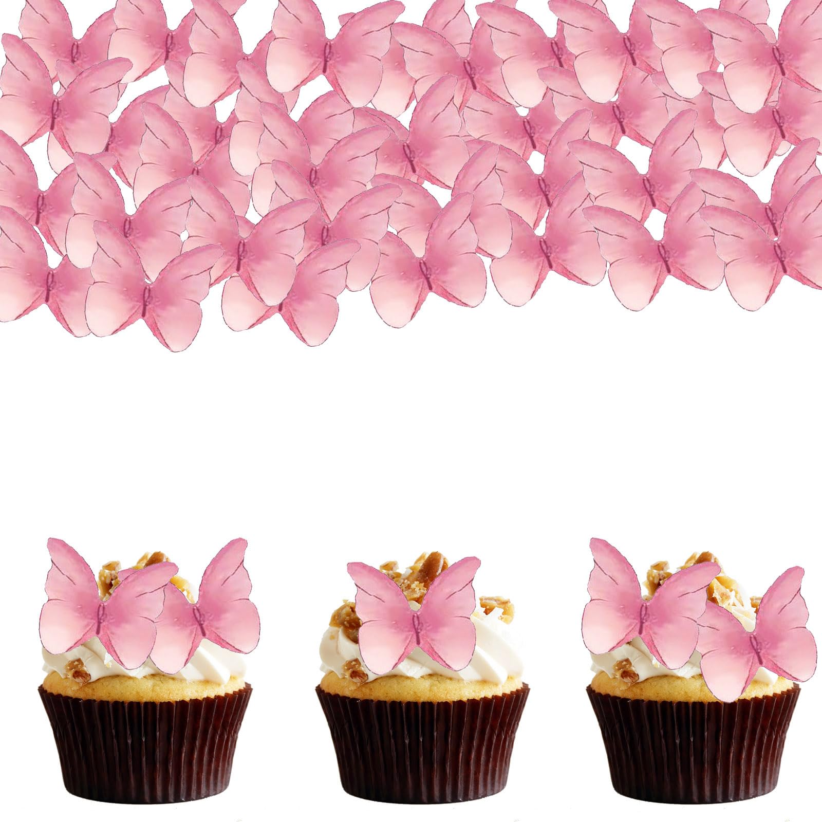 30 Toppers Cupcake Comestibles - Rose Papillons - Papier Gaufré Pour Gâteaux