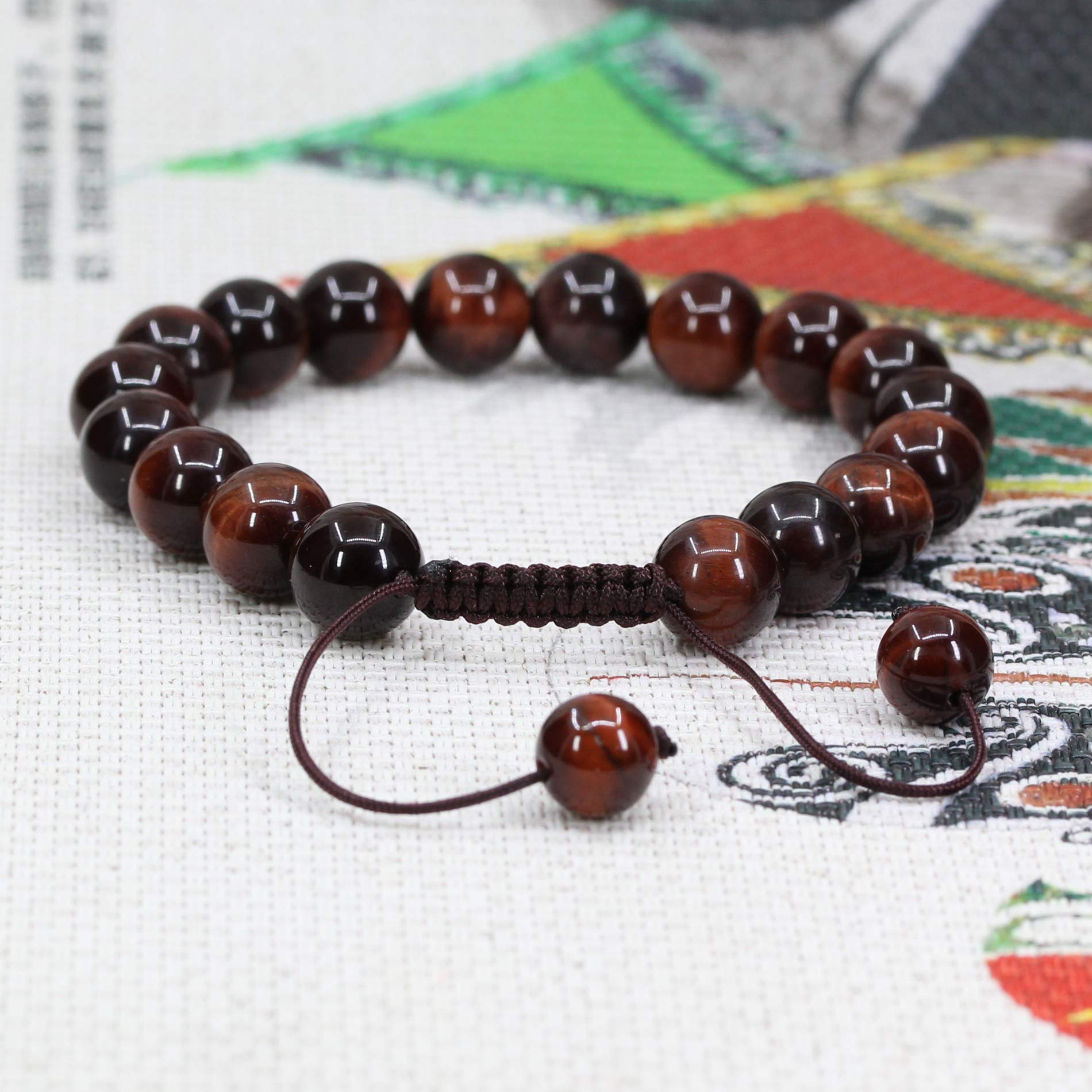 Pulseras trenzadas ajustables unisex con cuentas redondas de 10 mm de piedras preciosas preciosas