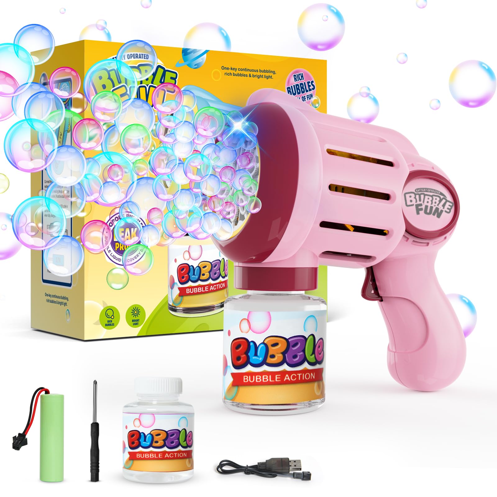 VATOS Seifenblasenmaschine 3er Set – Mit Licht & Musik, Für Kinder, Outdoor & Feste