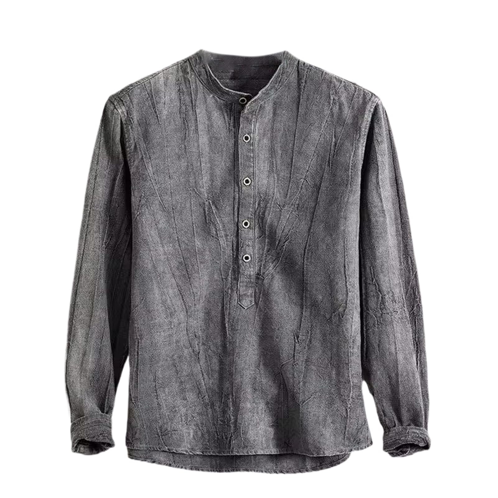 Camisetas retro vintage de algodón y lino para hombre, manga larga, casual, de algodón, ajuste regular, túnica de playa