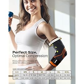 Rakiie Elbow Compression Sleeve 2 Pack, Elbow Brace for Tendonitis and Tennis Elbow, Pain Relief Brace for Men & Women, Sleeve Reduce Joint Pain for Tennis, Golfer, Weightlifting (Orange, X-Small)