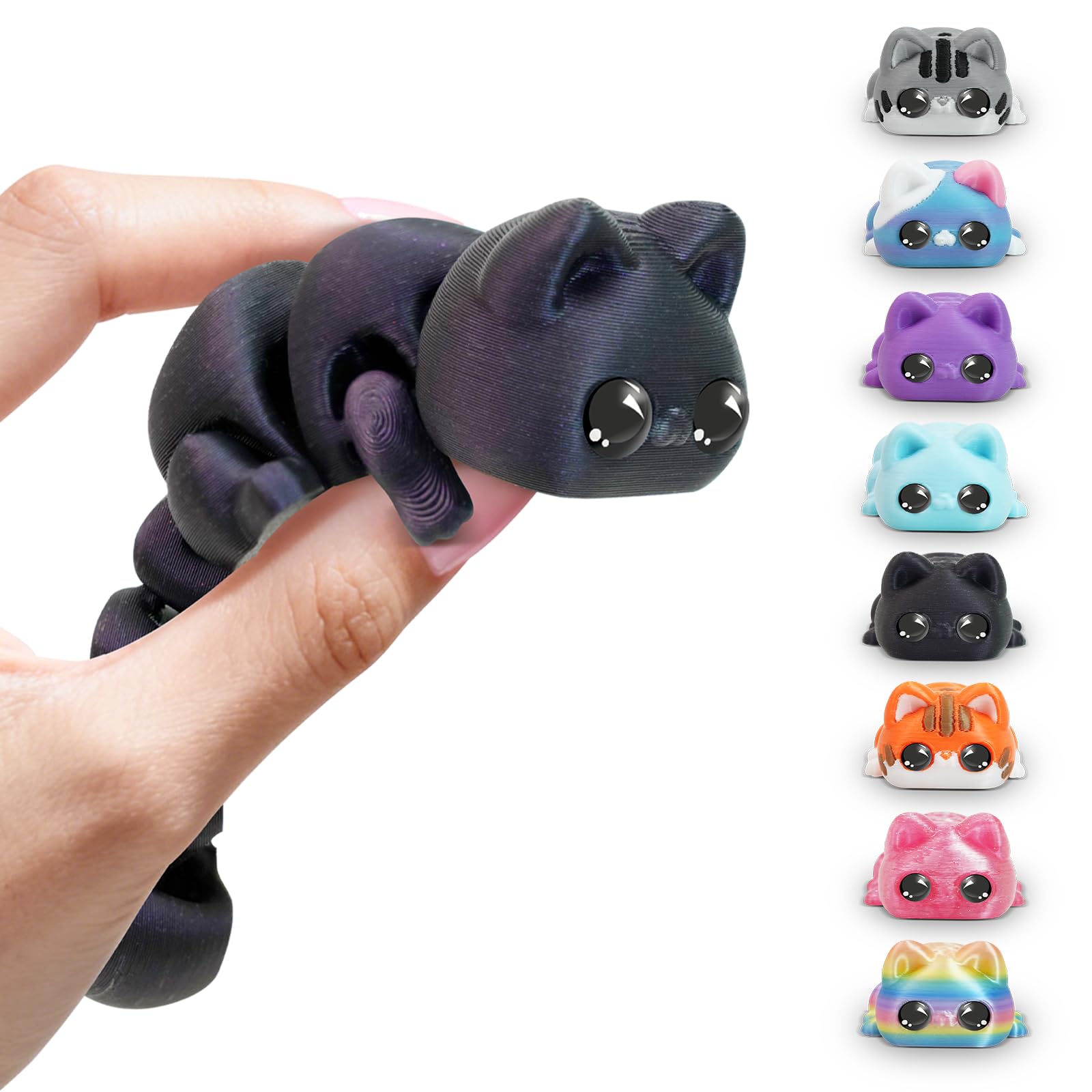 3D Printed Cat Fidget Toys, 3D Printed Animals, 6 Inches Fidget Animal Decor for Stress Relief (Flash Purple)
