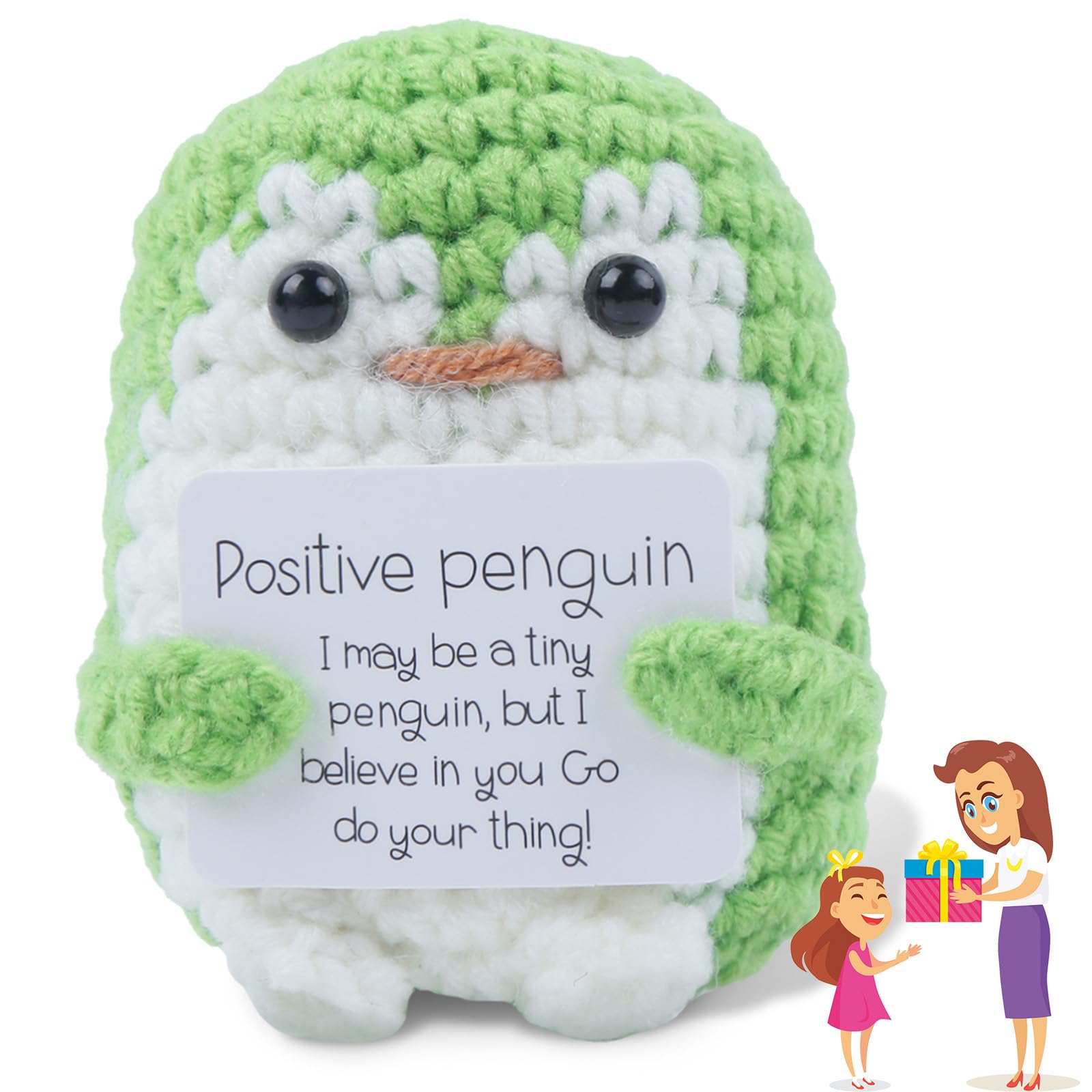 Positive Penguin Emotional Support Penguin Crochet, Positive Mini Knitted Doll with Creative Card Handmade Motivational Good Luck Funny Gifts Friends Party Decoration Presents for Kids Boys Girls — image 1