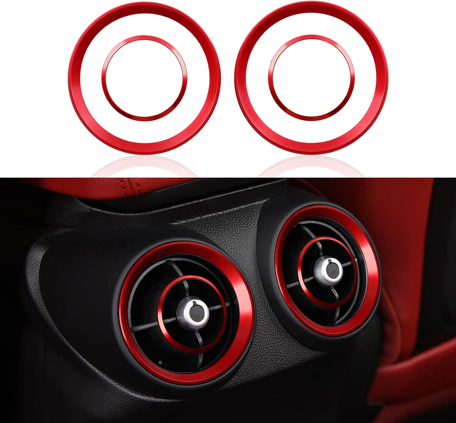 4PCS Car Air Vent Frame Trim AC Sticker Decals Aluminum Alloy Compatible with Alfa Romeo Giulia 952 Stelvio 949 2016-2026 Accessories (Rear)