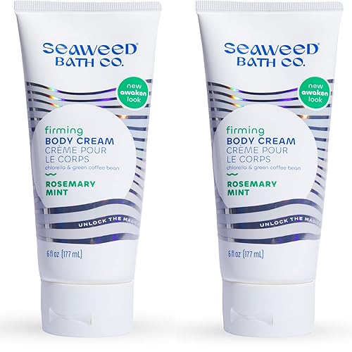 Seaweed Bath Co. Crema corporal reafirmante, aroma a menta de romero, 6 onzas (paquete de 2), loción hidratante para manos y cuerpo tonificante para