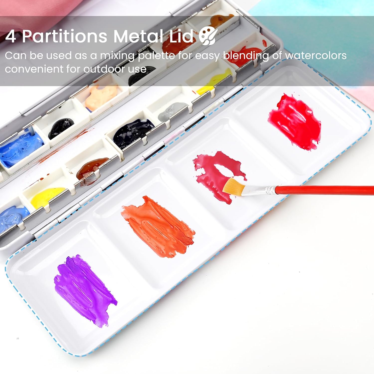 Empty Watercolor Tin Palette with 12 Full Pans, Metal Travel Watercolor Palette with Large Mixing Space, Portable Compact Empty Watercolor Palette for Plein Air & Studio Painting