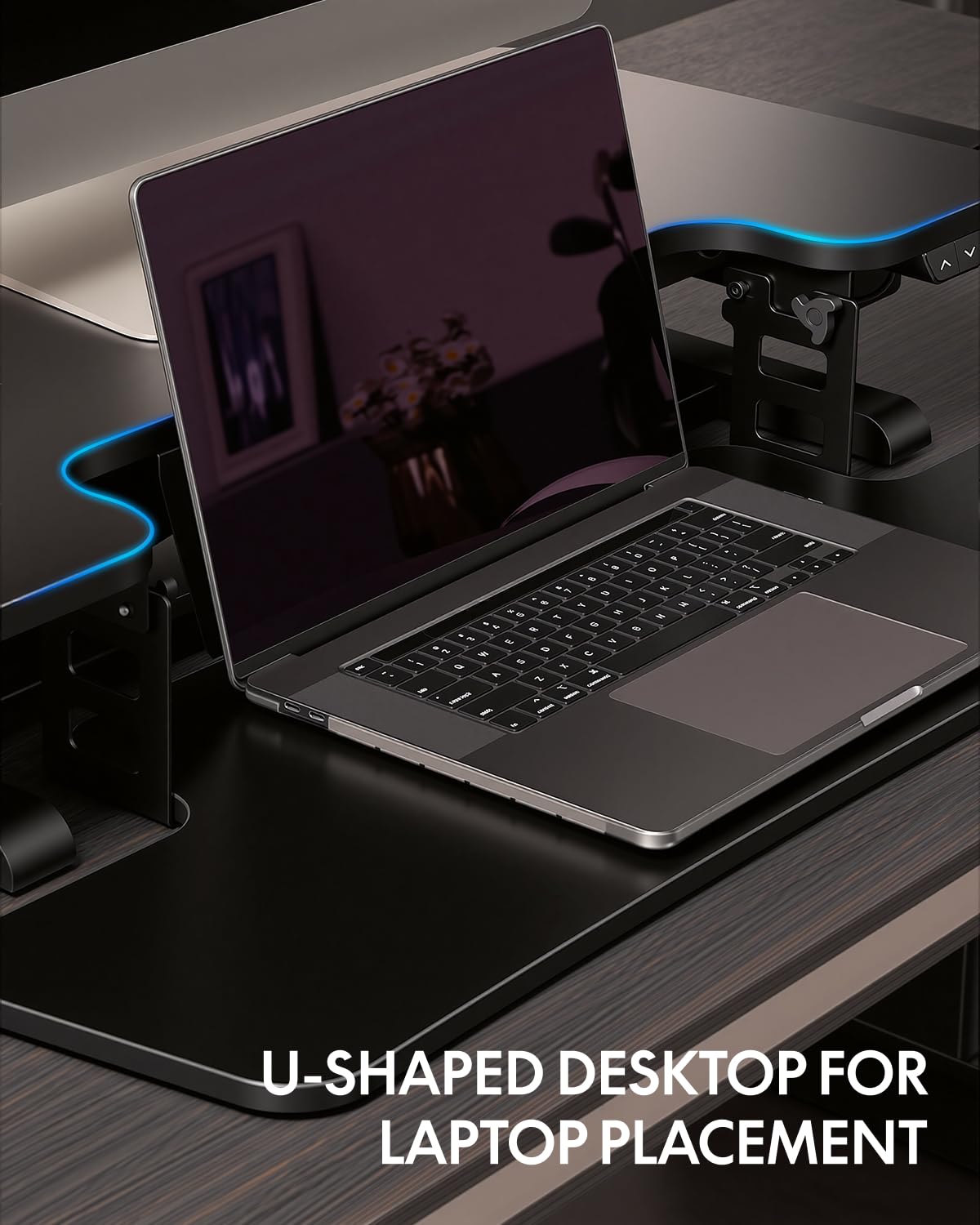 FLEXISPOT 35 Electric Standing Desk Converter Motorized Height Adjustable Sit Stand Riser Fits Dual Monitors Laptop Wide Keyboard — view 4