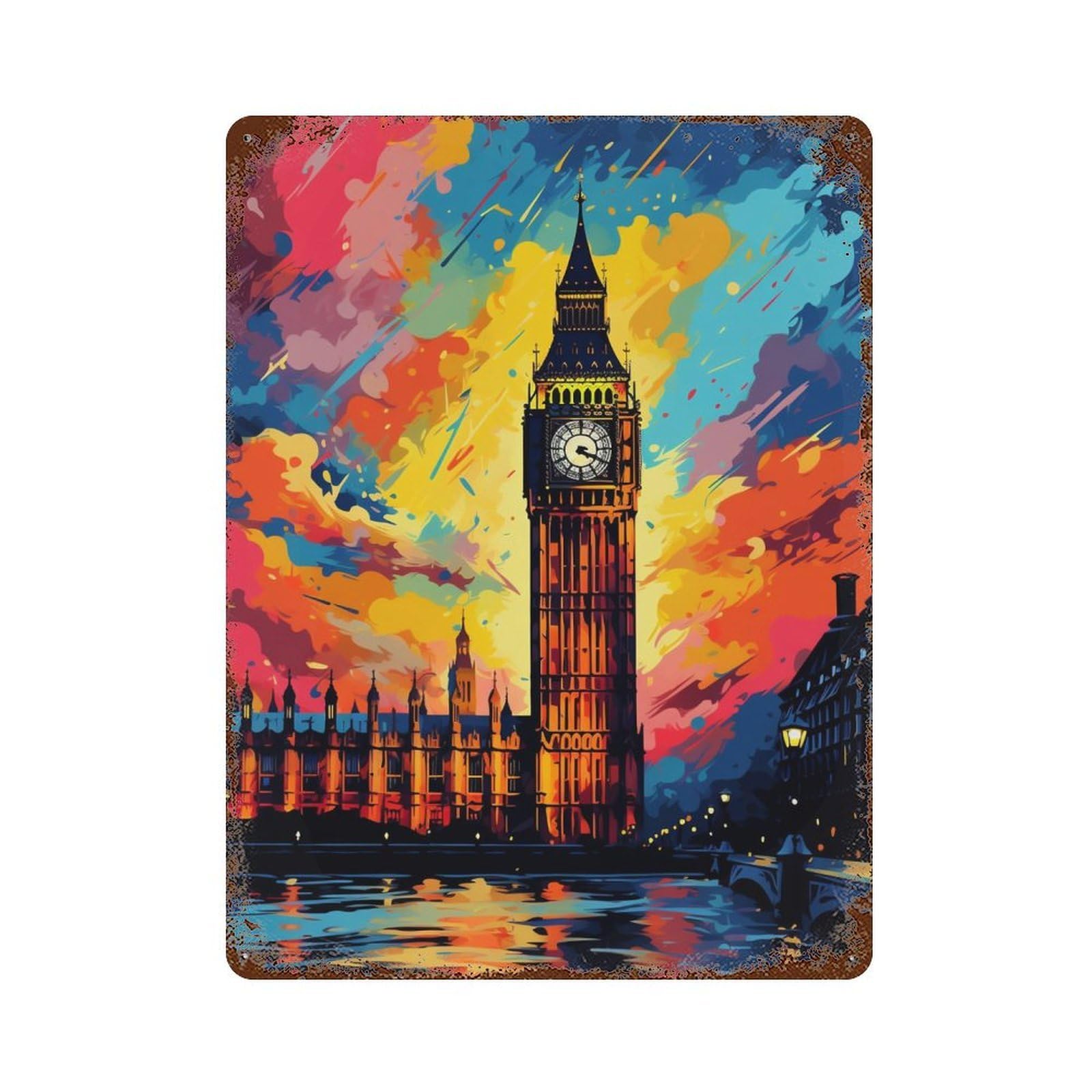 Garage Style London's Iconic Big Ben in Vibrant Colors Decorative Tin Sign 15.7"x11.8", Shabby Chic Decor for Bar And Workshop