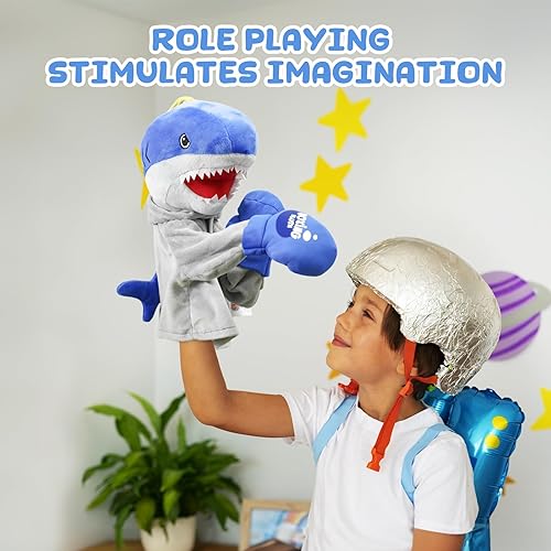 Miniatura 2 de Marioneta de mano para niños, juguete de peluche con sonidos y acción de boxeo, juguetes de marionetas de mano de tiburón para recuerdos de fiesta
