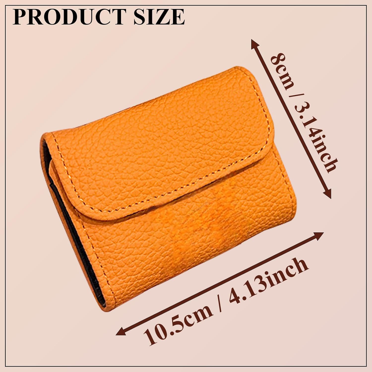 RFID Blocking PU Leather Credit Card Holder Wallet for Women, Orange Compact Accordion Card Case with Multiple Slots, Small Buckle Coin Purse, Stone Litchi Pattern ID Card Organizer - Image 2