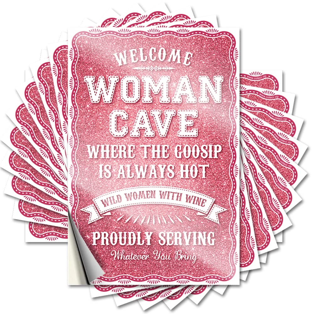 Stickers for Your Car Welcome Woman Cave Wild Women with Wine Funny Sticker 10 Pcs Funny Car Decals Car Stickers(8X12CM)