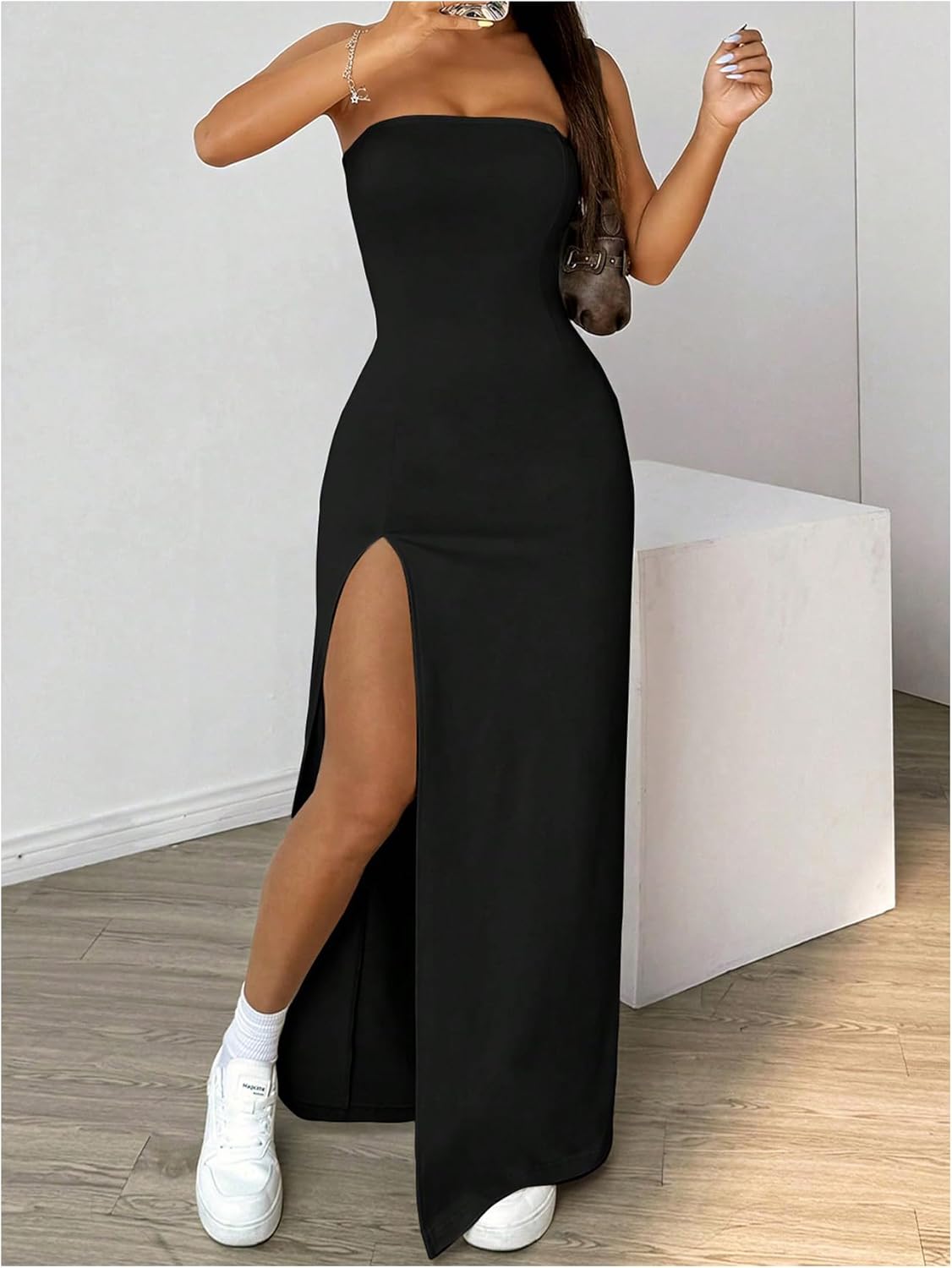 GORGLITTER Women's High Slit Strapless Formal Maxi Dress Sexy Backless Cocktail Bodycon Long Dresses