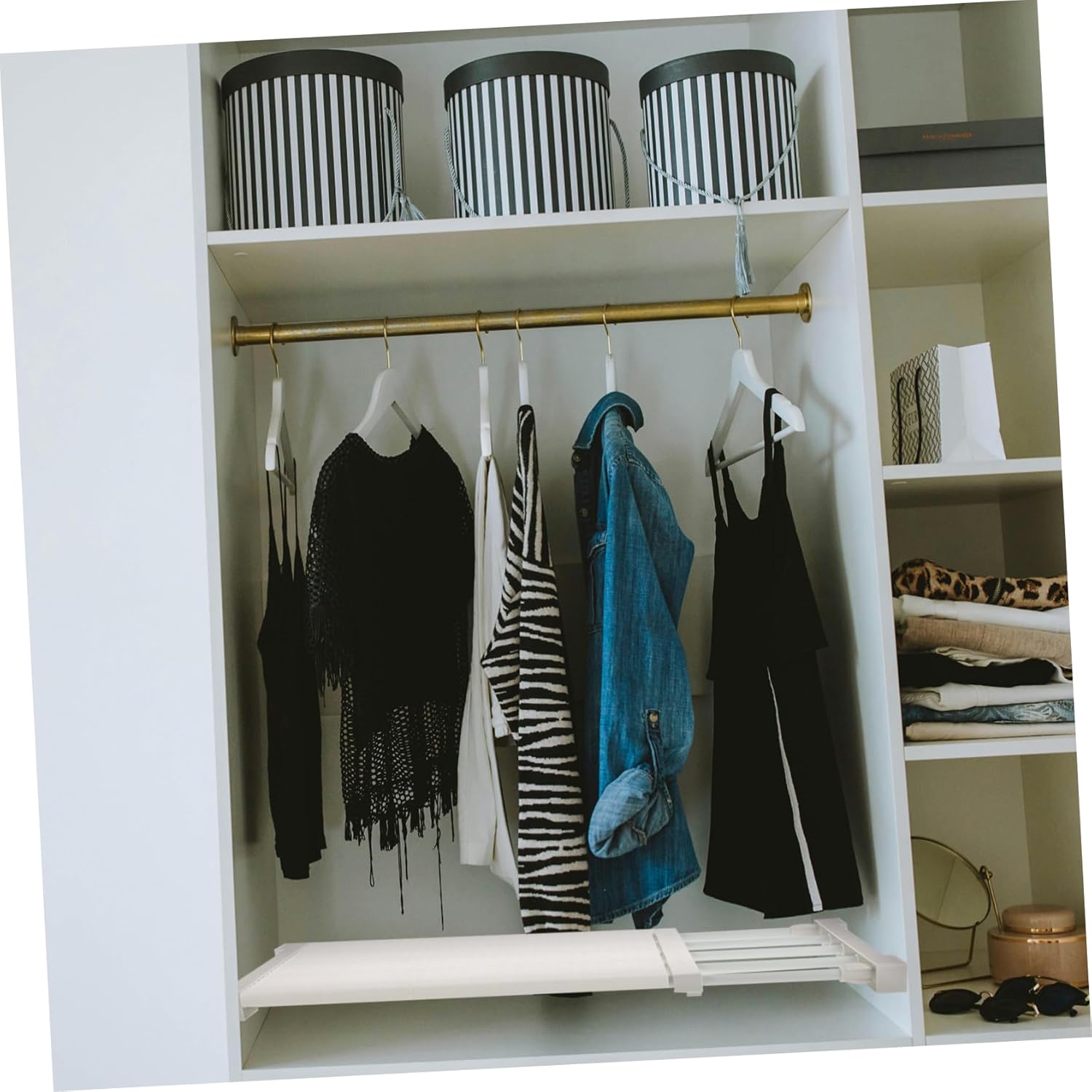 Cabilock Adjustable Closet Shelf Divider Expandable Storage Rack Organizer for Bedroom Bathroom Kitchen Fits Depth Space-Saving