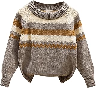 Boys Girl Fall Winter Knit Outerwear Crew Neck Colorblocked Stripe Knit Pullover Sweater Clothes for 1 to 5Y