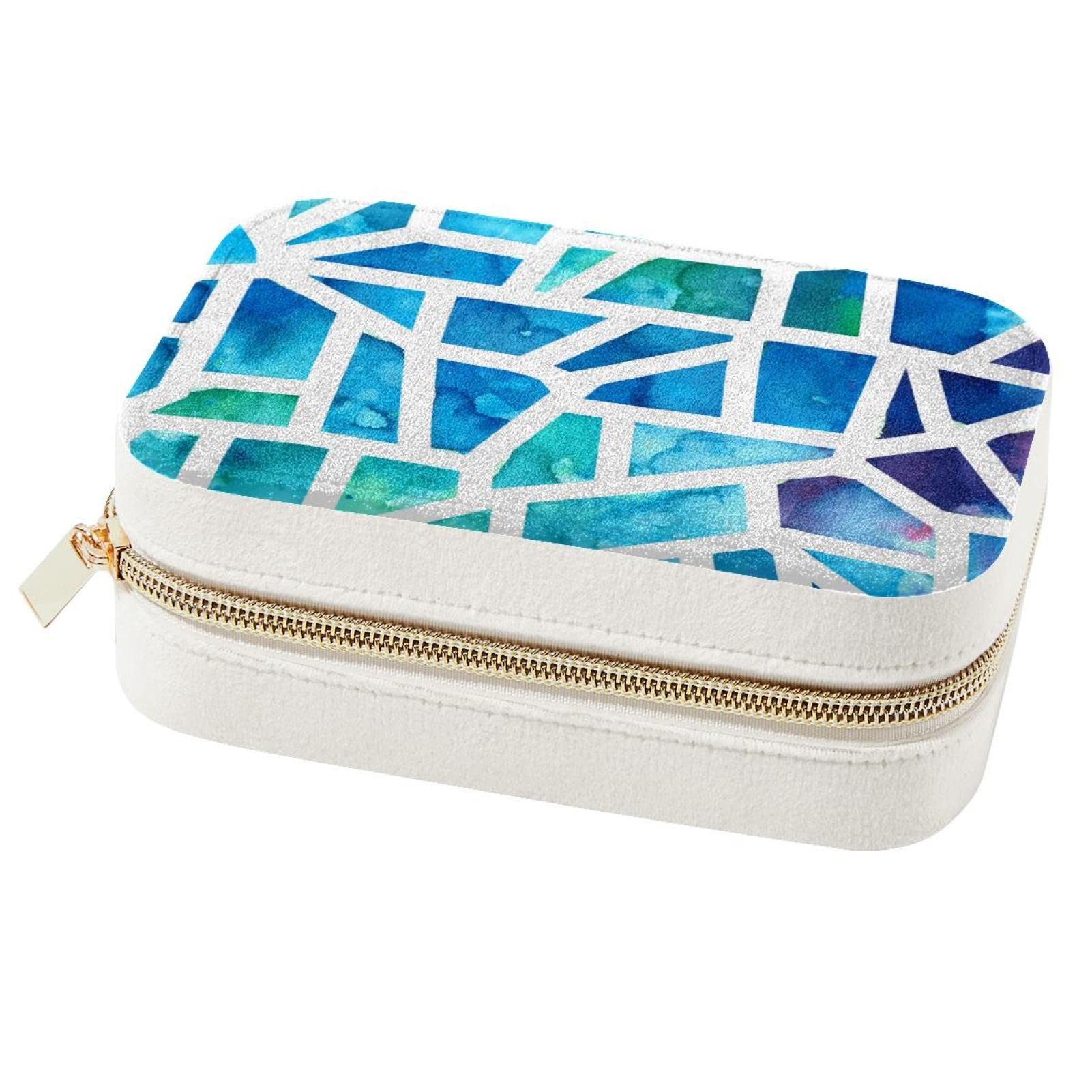 Boîte à bijoux de voyage portable motif mosaïque pour bagues et colliers