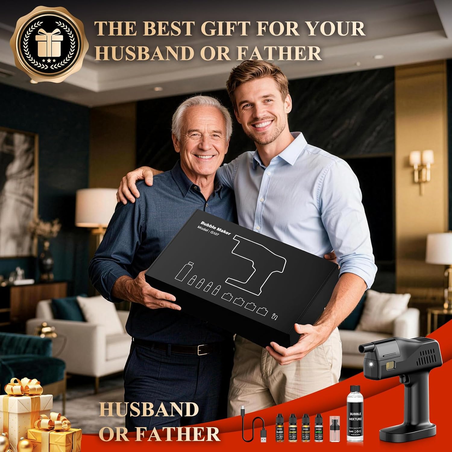 Electric Cocktail & Food Smoker Gun - Create Smoke & Edible Bubbles, 4 Aroma Oils, 5000mAh Battery with Color Screen, One-Touch Operation - Ideal Bartender Kit & Unique Gift for Men