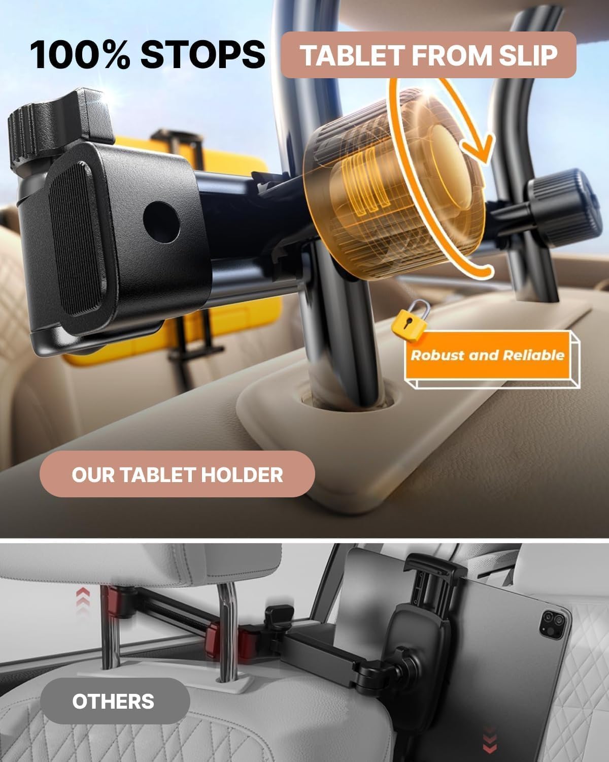 Owleys Tablet Holder for Car Headrest - Car Accessories for Kids - iPad Holder for Car Backseat - Adjustable Tablet Stand - Kids Road Trip Essentials - for iPad Air Pro Mini Galaxy 1pc