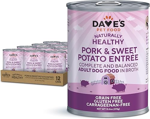 Miniatura 1 de Dave's - Alimento húmedo para perros sin cereales (cerdo y batata en caldo), hecho en Canadá, naturalmente saludable, conserva, sin gluten, 13.2