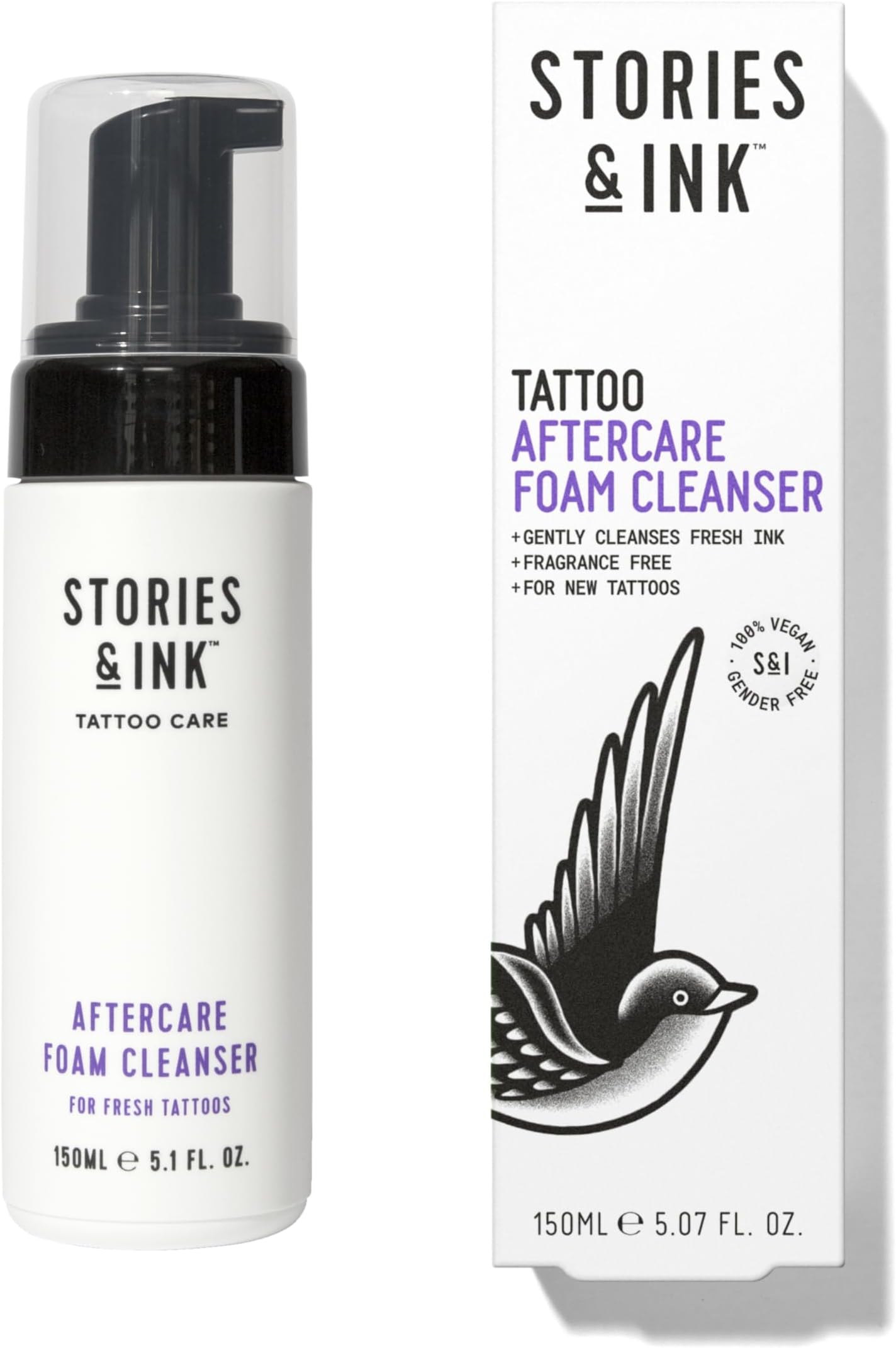 - Stories & Ink Tattoo Care | AFTERCARE FOAM CLEANSER for Fresh Tattoos | Gentle Sulfate-Free Tattoo Soap, Soothing Daily Wash for New Ink, Fragrance-Free, 150 mL / 5.1 Fl Oz