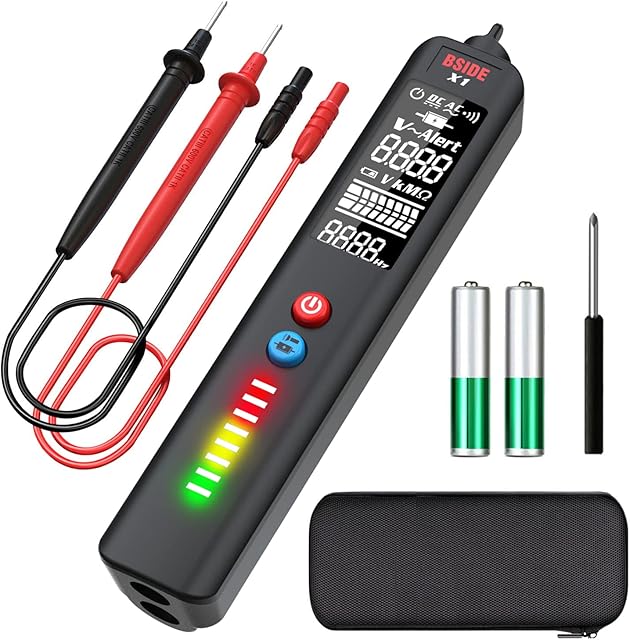 BSIDE Voltage Tester, EBTN LCD 3-Line Display Voltage Detector, Non-contact with Adjustable Sensitivity, Dual Range AC Voltage Sensor Pen Live Wire Check Breakpoint Locate with Protect Case