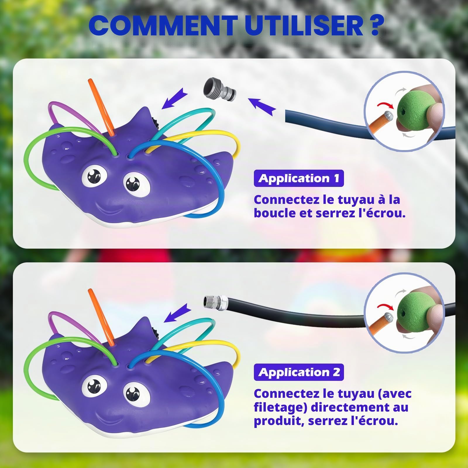 Jouets arrosage 2 en 1 pour enfants et adultes, tentacules d'eau fixés au tuyau, amusant pour l'été (raie manta)