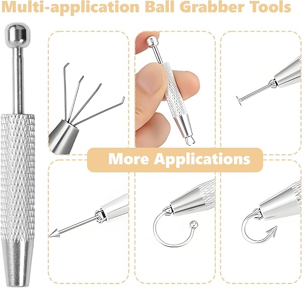 7 piezas Set de pinzas para piercings, Piercing Nymora, kit de inserción sin rosca de acero inoxidable, Accesorios de Piercing para Oreja y Nariz - 4