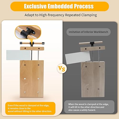 Miniatura 5 de Banco de trabajo de madera portátil, mesa de trabajo, tornillo de carpintería, banco de trabajo de escritorio, madera dura, con clips de fijación