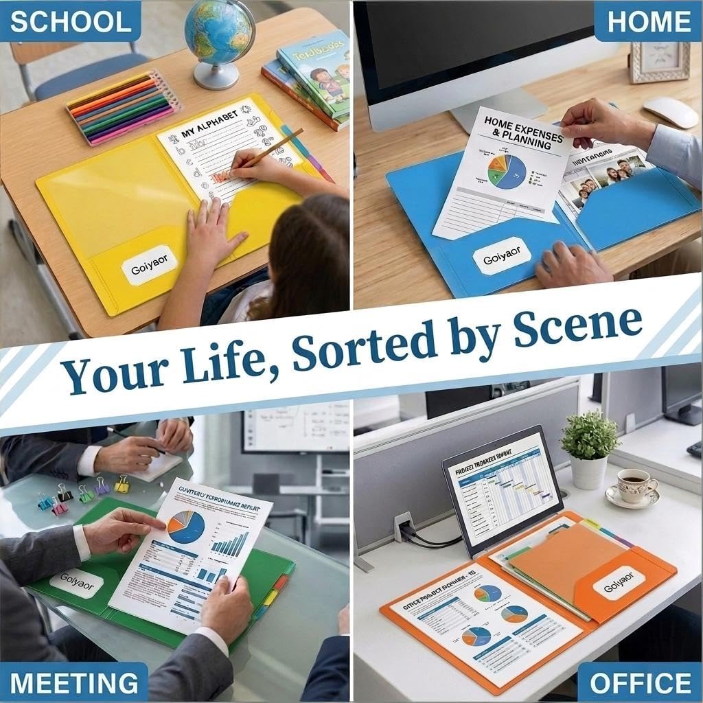 6 Pack Plastic Folders with Pockets, 6 Assorted Colors, 2 Pocket Folders for Documents, Heavy Duty Poly Pocket Folders with Business Card Slot, File Folders for Office School Home Organization image 5