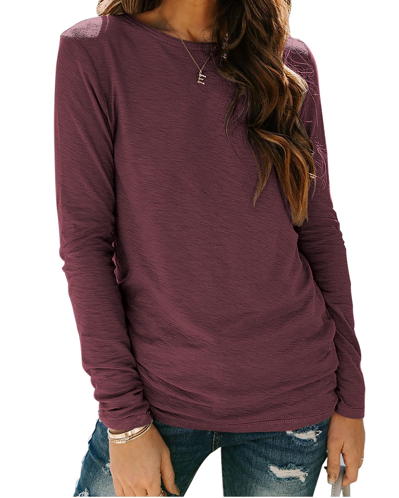 SherosaWomens T Shirts Long Sleeve Crew Neck Shirts Basic Tee Tops Blouse