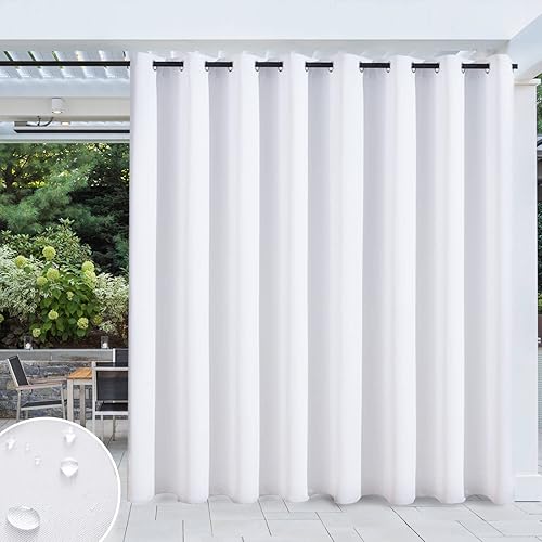 MIULEE Patio Outdoor Curtains Waterproof Room Darkening Fade Resistant Thick Balcony Curtain Drapery with Rings 1 Piece W100 x L84 Pure White