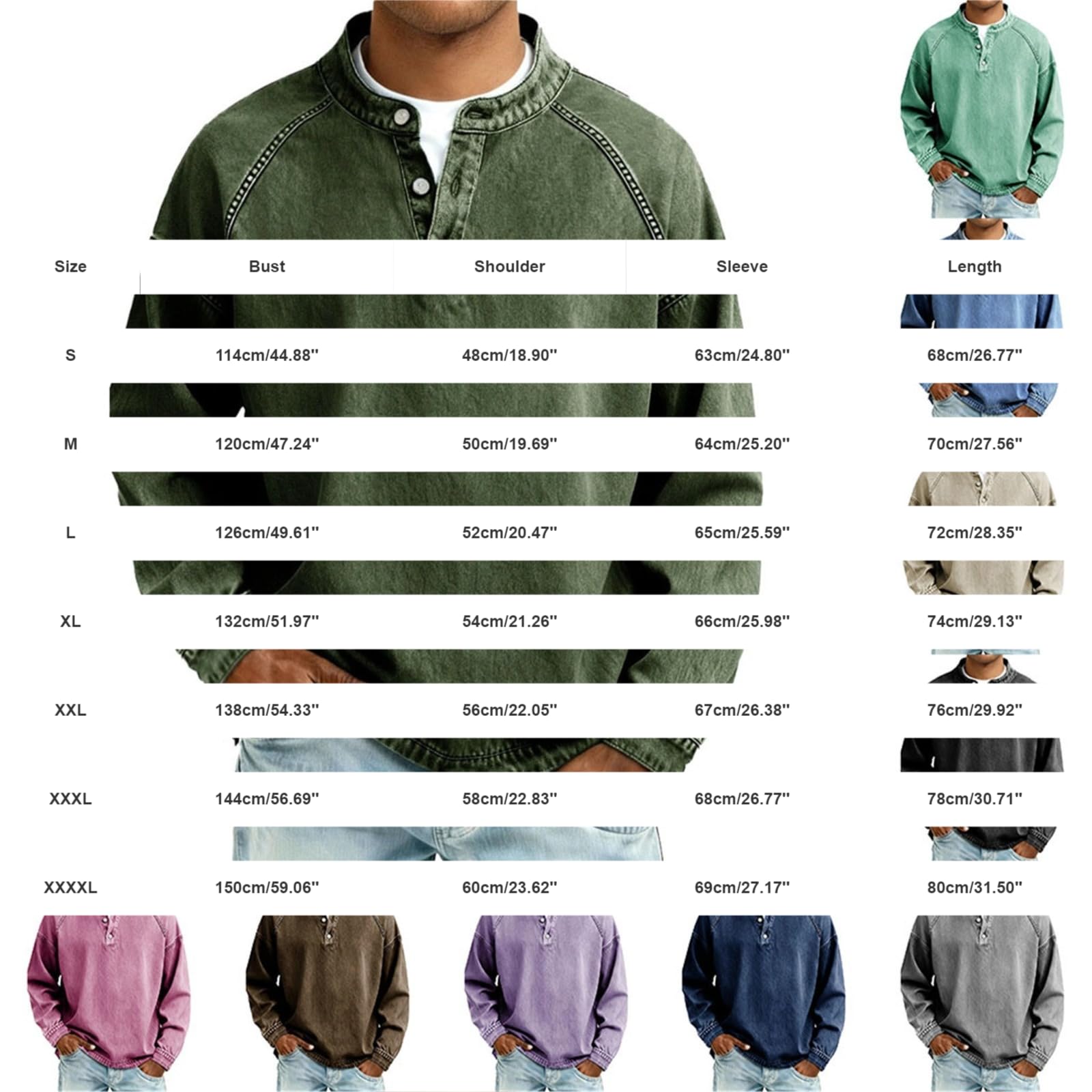 Henley - Maglietta da uomo a maniche lunghe con scollo rotondo, vintage, a maniche lunghe, traspirante, confortevole