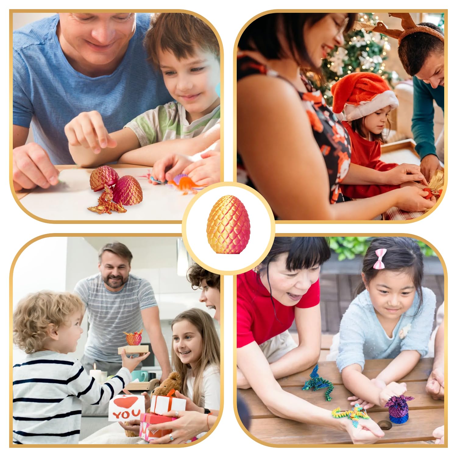 3D Printed Dragon in Egg, Articulated Crystal Dragon Fidget Toy with Wings, Mystery Easter Basket Stuffers for Kids & Teens, Stress Relief Desk Toy