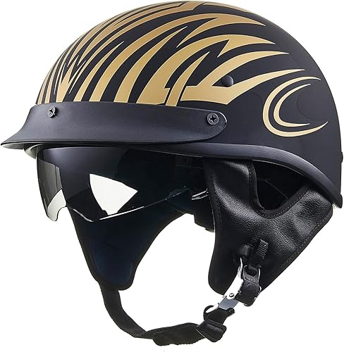 ILM Medio casco de motocicleta de cara abierta para ciclomotor, crucero, scooter con visera solar, modelo aprobado por DOT 210V (dorado, XL)