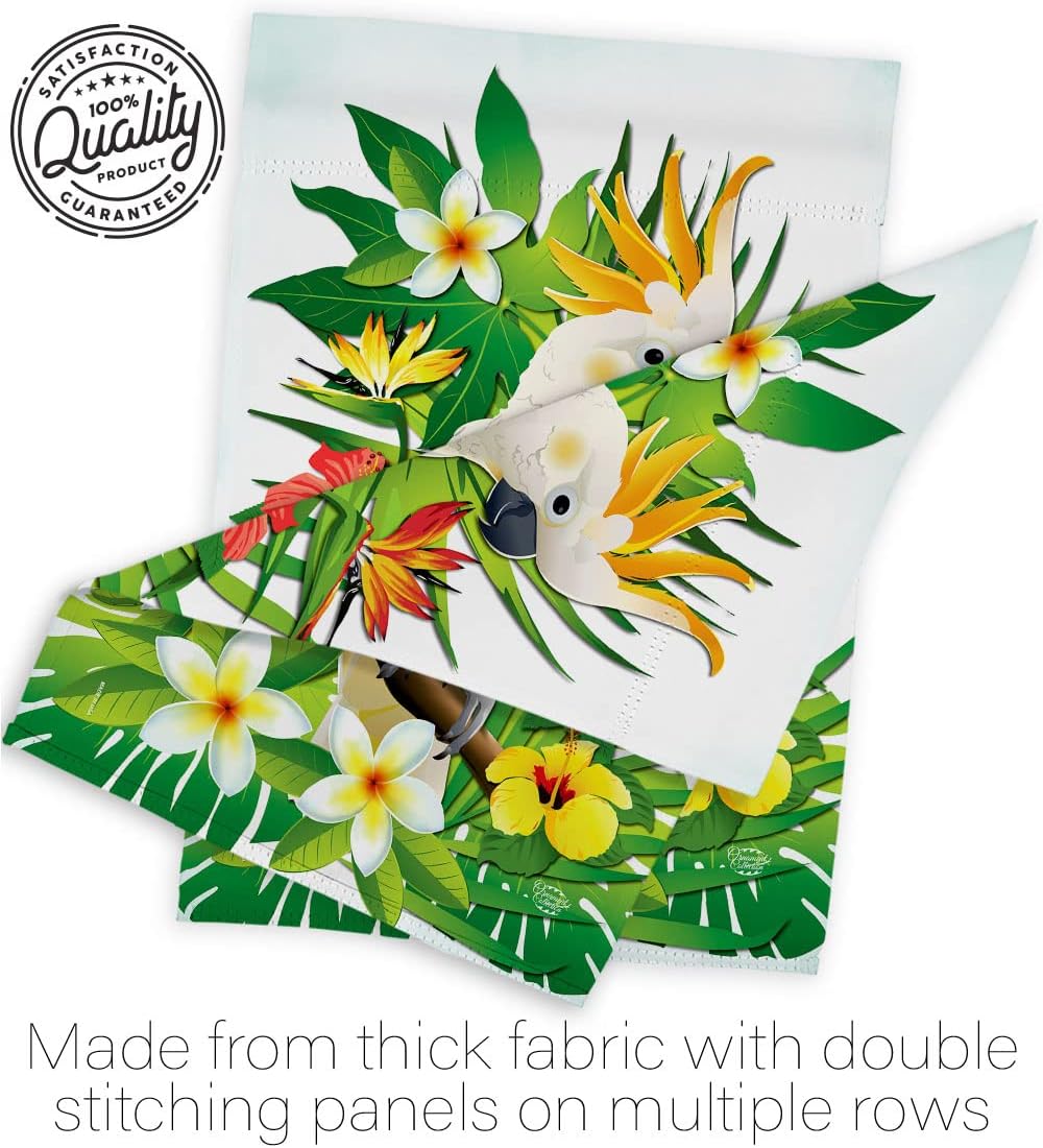 Tropical Cockatoo Garden Flag - Set Wall Hanger Coastal Ocean Beach Seashells Pineapple Outdoor Summer Aloha - House Decoration Banner Small Yard Gift Double-Sided Made In USA 13 X 18.5