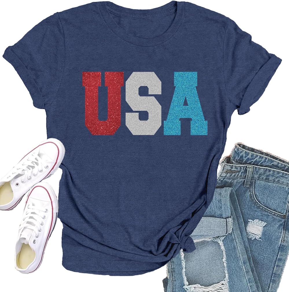 Womens American Flag Shirt 4th of July Shirts USA Patriotic Tee Tops