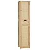 Iwell Tall Narrow Storage Cabinet with Doors, Rattan Cabinet with Adjustable Shelves, Freestanding Linen Storage for Living Room, Entryway, Kitchen, Bathroom, Natural