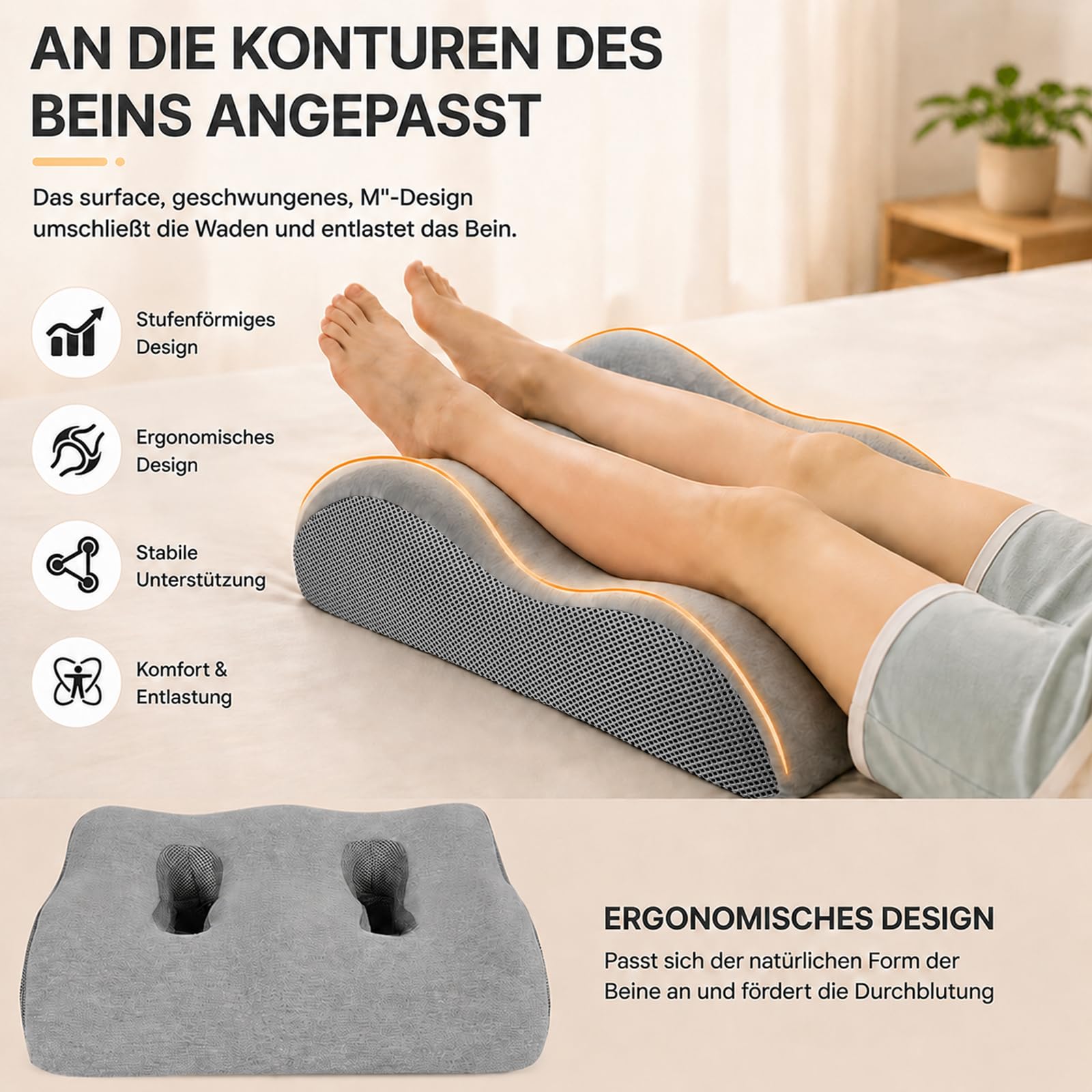 Cuscino Alza Gambe Sollevate Ergonomico per Dormire, Cuscino Gambe Circolazione Multifunzione Schienale e Seduta, Cuscino Ginocchia per Dormire, Vene Varicose, Fodera Sfoderabile Traspirante, Grigio