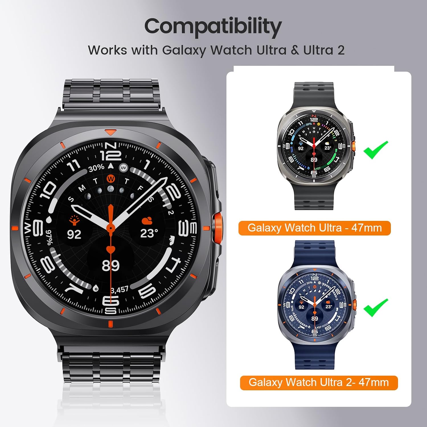 LETOID Magnetic Metal Band Designed for Samsung Galaxy Watch Ultra 47mm (2025/2024), Men Stainless Steel Adjustable Replacement Strap Solid Magnet Clasp Wristbands