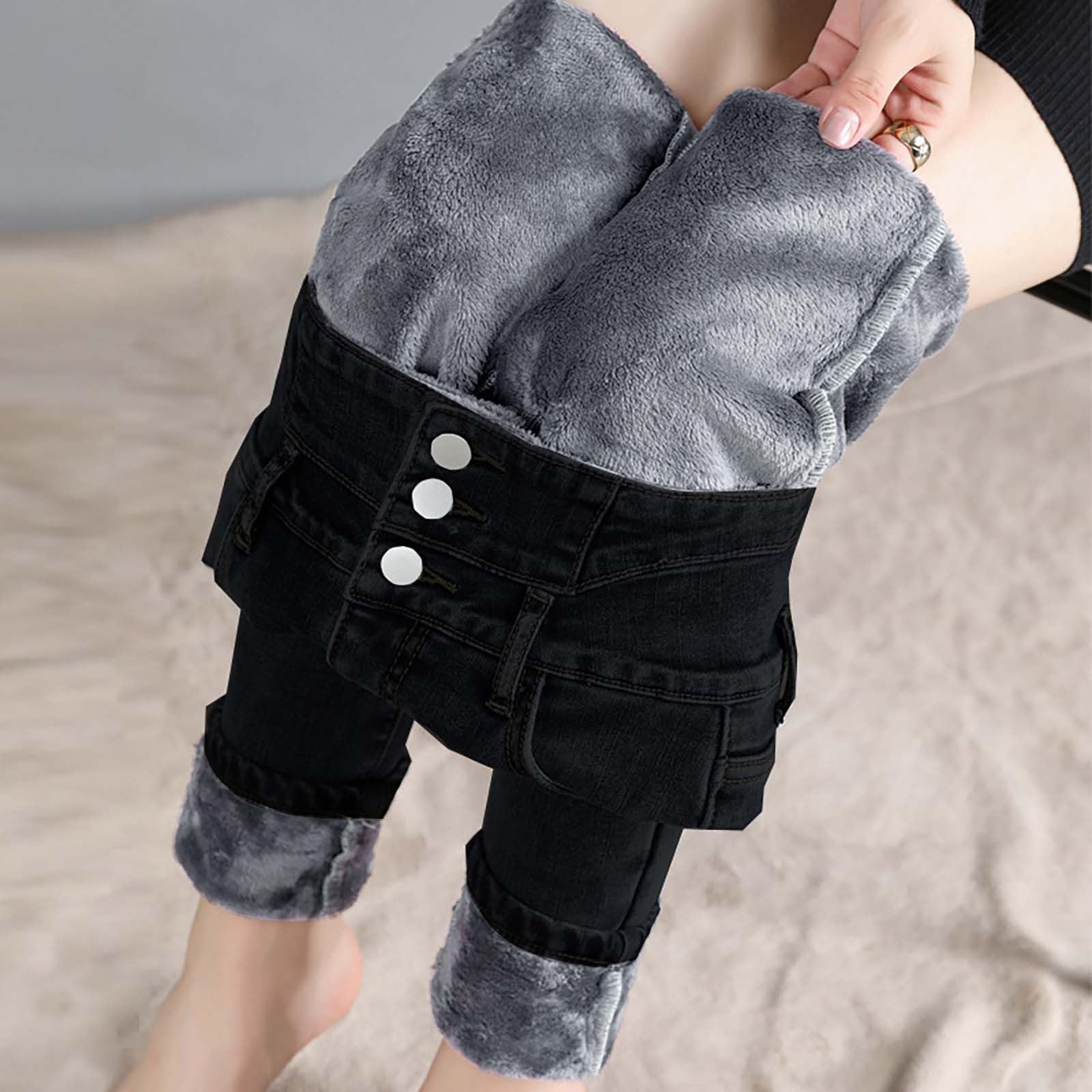 Pantalones vaqueros térmicos para mujer, pantalones de invierno ajustados con forro polar interior, cintura alta, pantalones térmicos, pantalones vaqueros con forro cálido, mallas térmicas