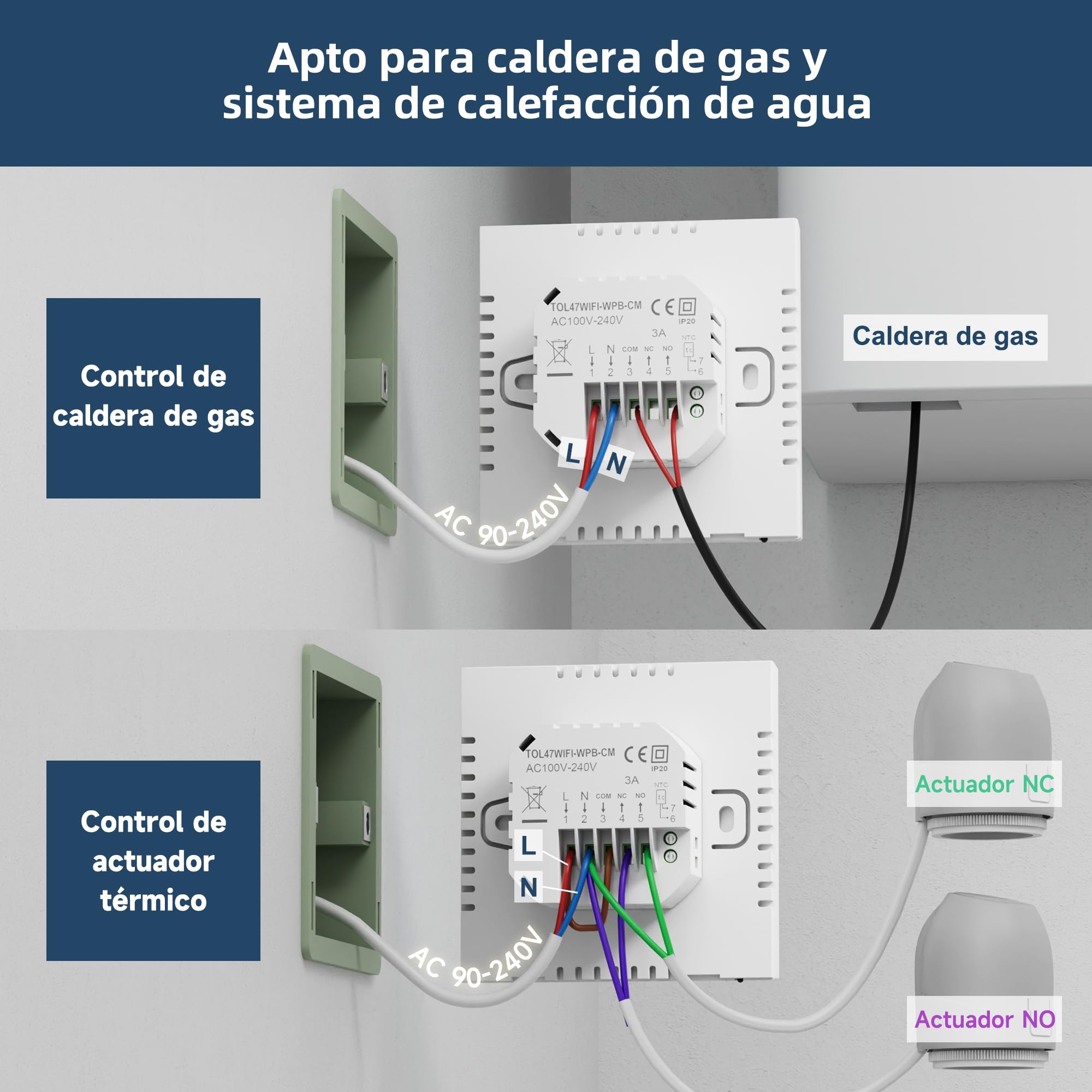 Beok Termostato Calefaccion WiFi para Caldera.Termostato con Alexa Control Vocal termostato Tuya Programable Inalámbrico Digital Inteligente para Calefacción Agua y Gas. 220V 2.4GHZ