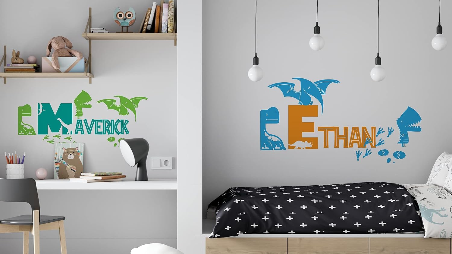 Custom Name dinosaurs Wall Decal children, Name Wall Decal, Wall Decal Baby, Personalized Name Decal, Wall Nursery, Boys Name Wall Decal, Girls Name Wall Decal, Dinosaur Wall Decal Jurassic, Kids Wall Decal Sticker Trex T-rex Velociraptor Stegosaurus (12"Hx31"W)