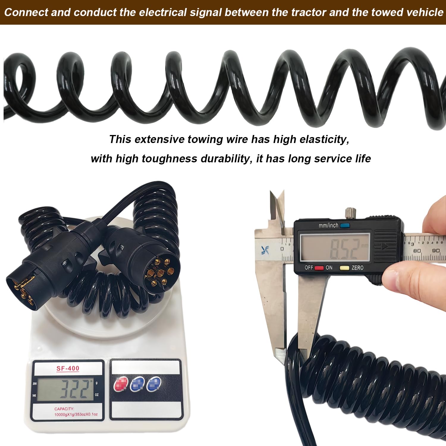 Remolque Cable 7 Pines Cable de Extensión para Remolque 7-7 Pines con Conector de Enchufes de Remolque 3m 12V Remolque Cable de Espiral para Caravanas Coches Barco Camión RV