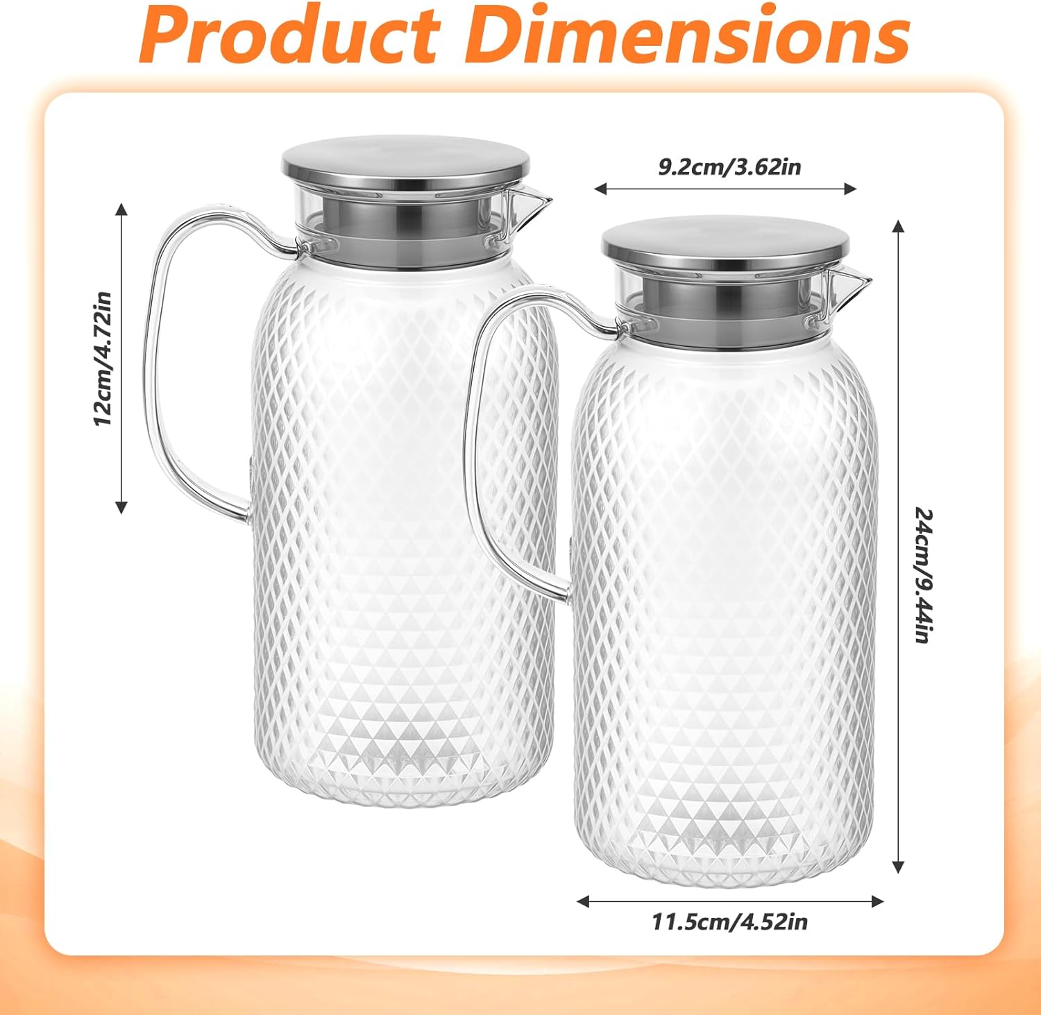 2Pack 2 Liter 68 Oz Plastic Pitchers with Handle and Lid, Clear Pitcher with Lid, Water Pitchers for Fridge, Large Iced Tea Pitcher, Plastic Water Jug for Coffee,Lemonade,Milk,Juice,Beverage Container - Image 2