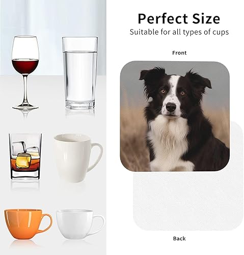 Miniatura 9 de Border Collie - Juego de 4 posavasos de cuero con estampado para bebidas, impermeables, resistentes al calor, para sala de estar, cocina, decoración