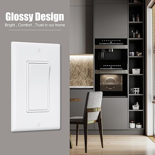 Miniatura 7 de ThunderWay Interruptor decorativo de pared de un solo polo con placa de pared, 15 A, 120 V277 V, interruptor de paleta de encendidoapagado, grado