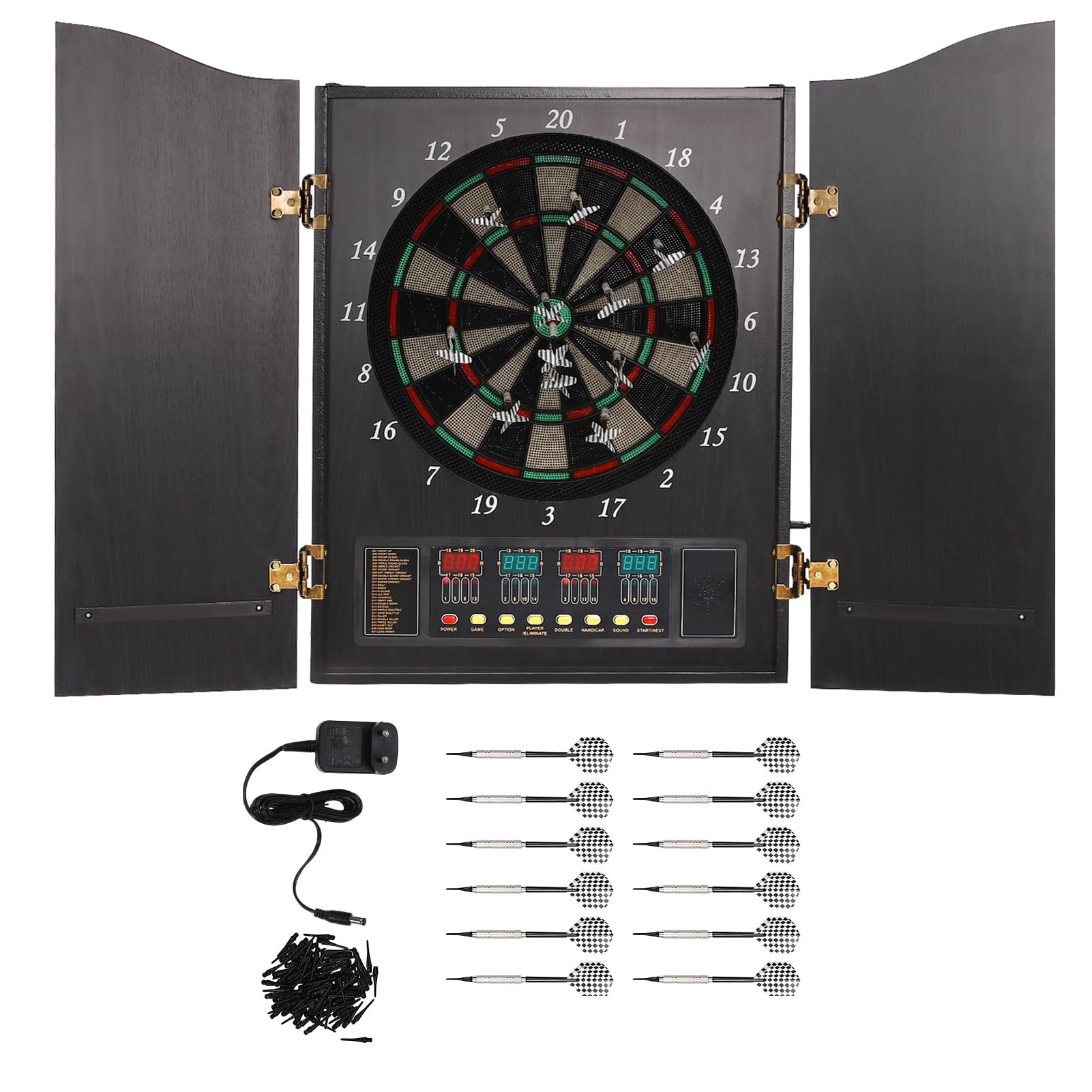 Bersaglio elettronico per freccette da parete con 4 display a LED, bersaglio elettronico decorativo per professionisti e principianti, con 12 freccette e 88 teste