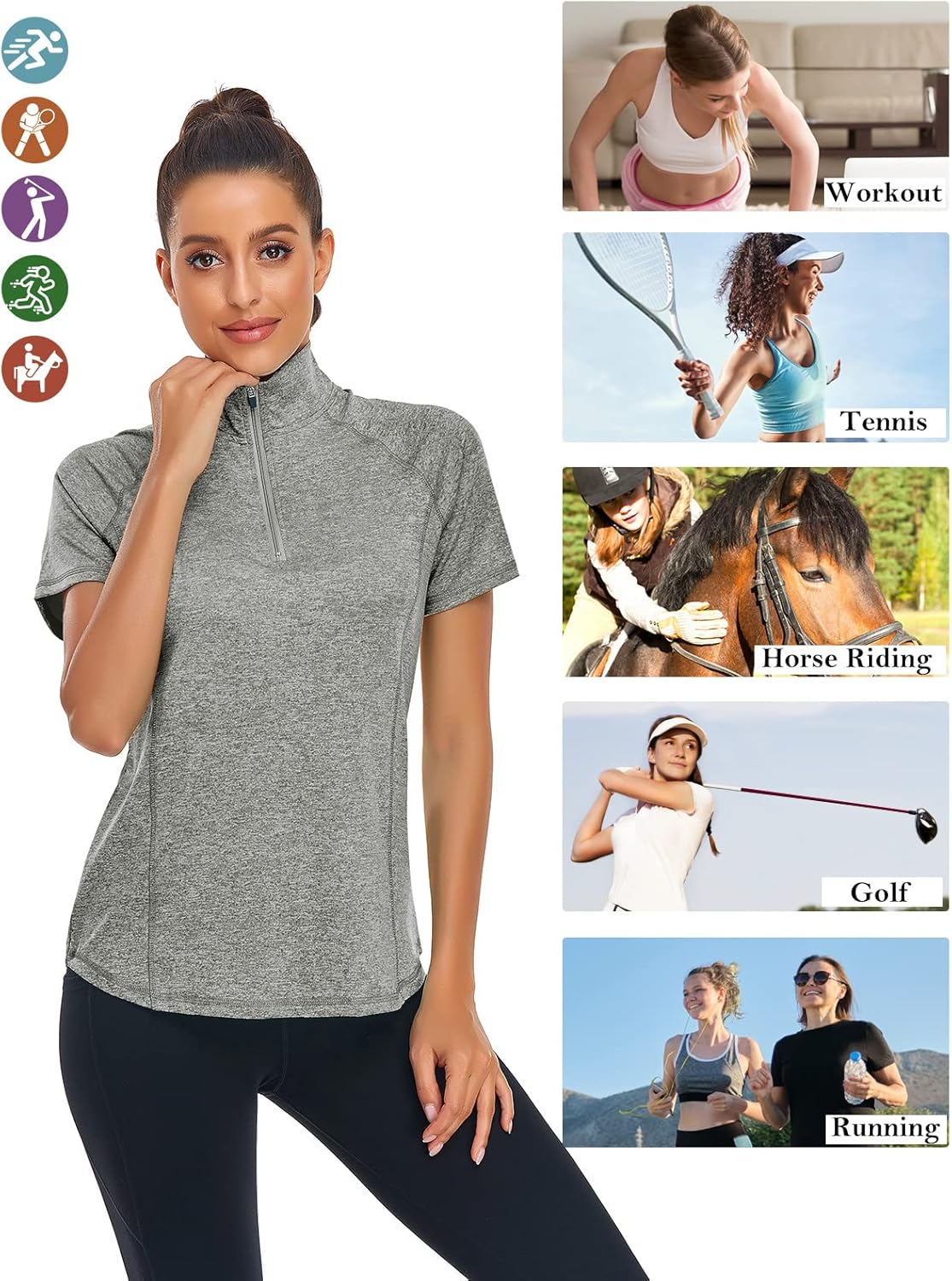 LURANEE Women's Short Sleeve Moisture Wicking Athletic Shirts Quarter Zip Pullover - Image 4